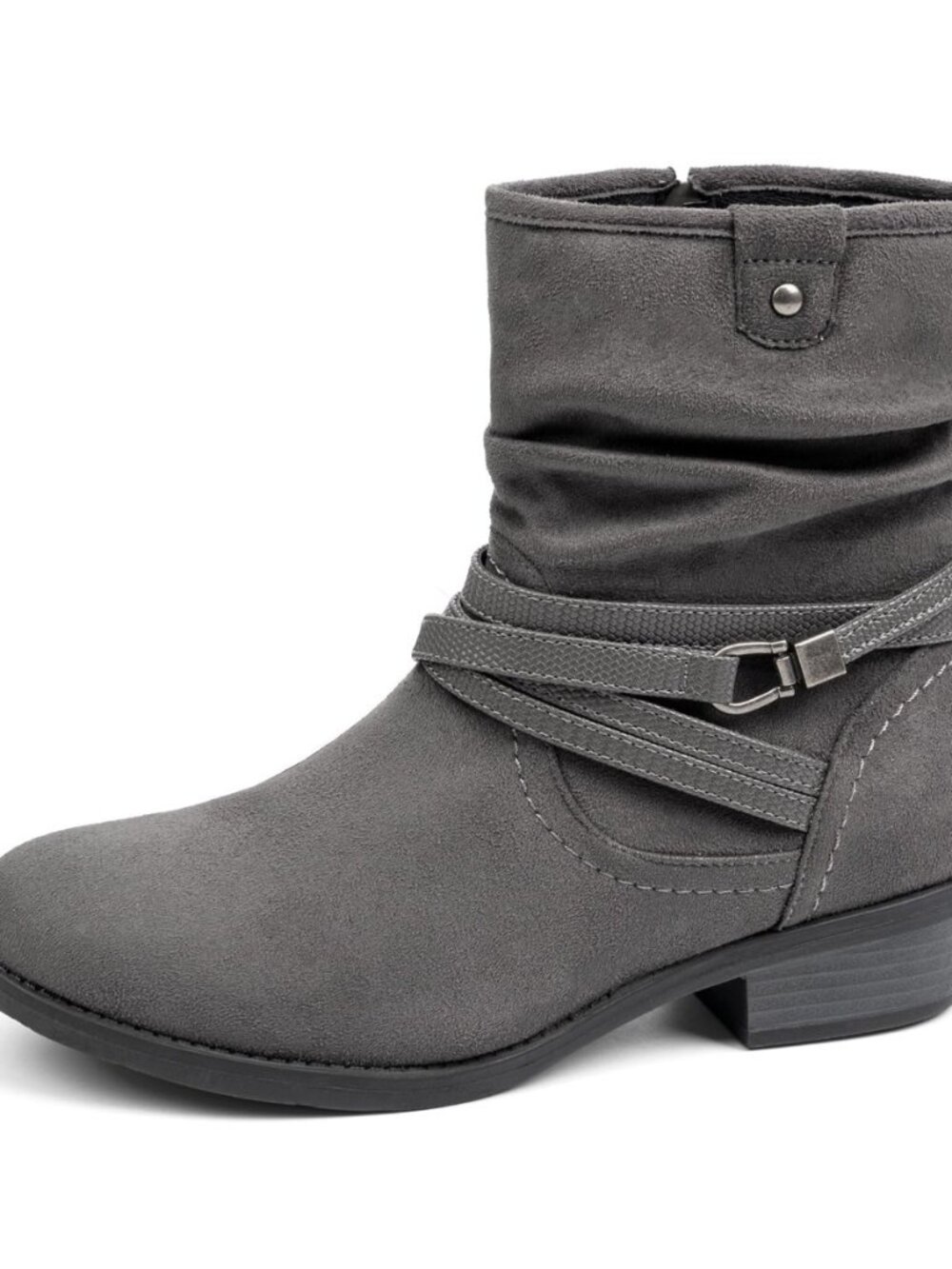 Women's Mid Calf Boot,Round Toe Low Heel Comfort Slouchy Bootie with Side Zipper